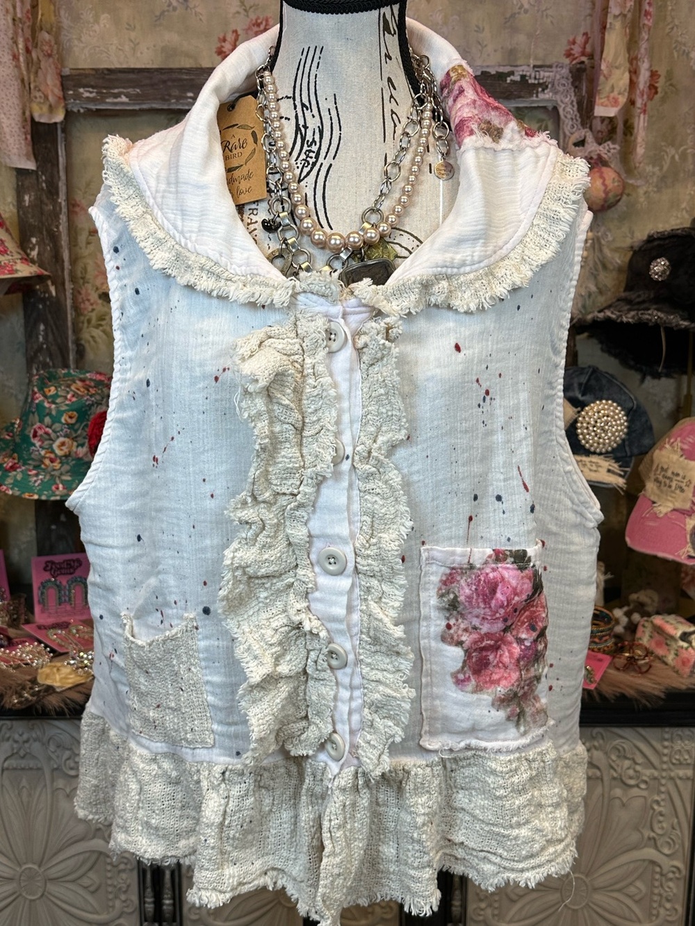 A RARE BIRD- BLESS YOUR LITTLE HEART & ROSES VEST - Picture 2 of 9